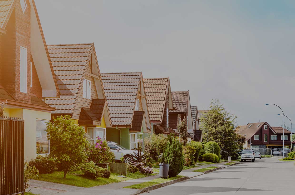 A Suburban Neighborhood Street with Lens Flare