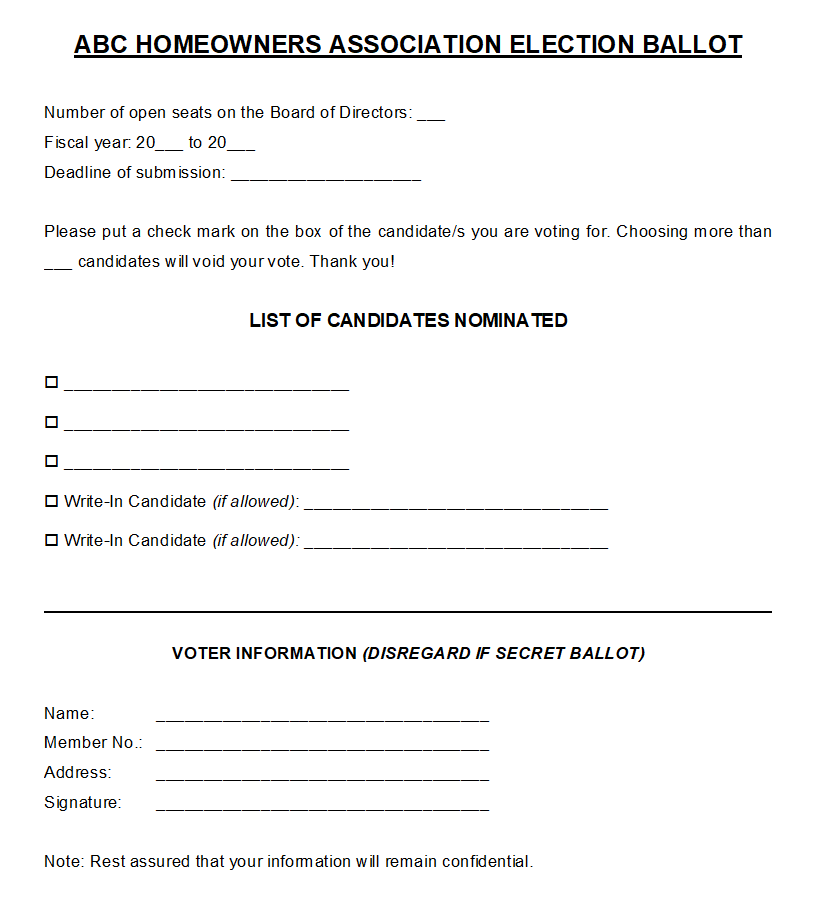 HOA Elections Ballot Template